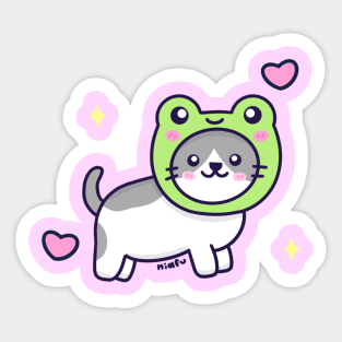 Kitty with a frog hat Sticker